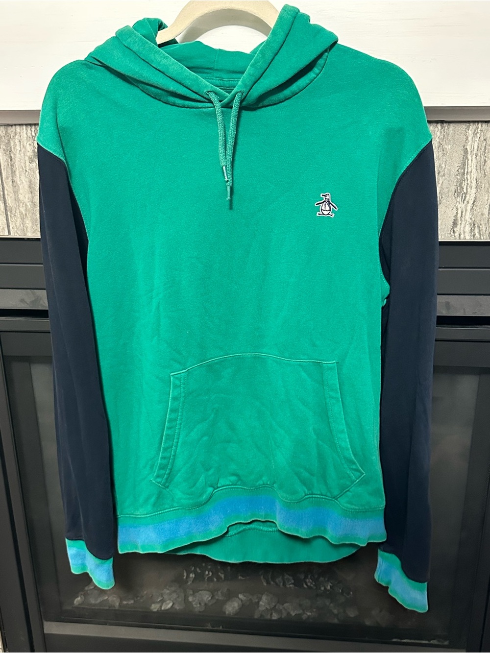 Original Penguin Men’s Medium Green Navy Colorblock Pullover Hoodie